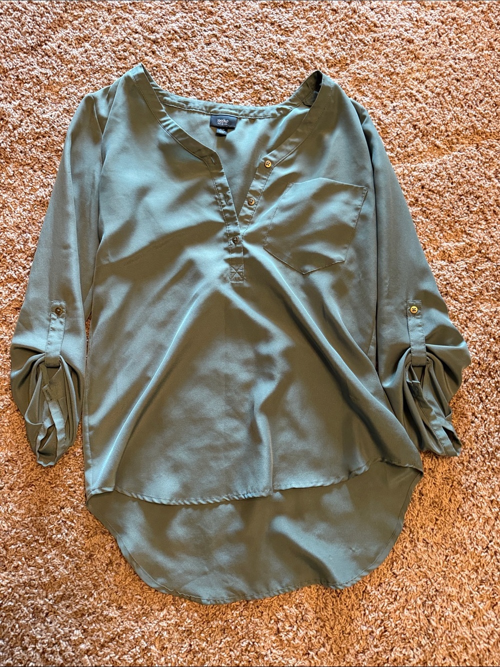 Olive Green Women's Split-Neck Blouse